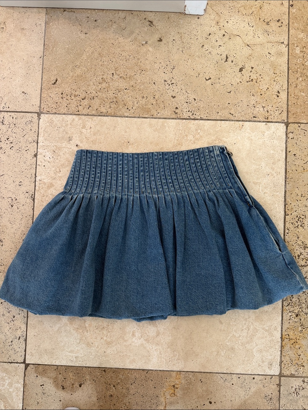 Sea New York Blue Denim Smocked Circle Skirt
